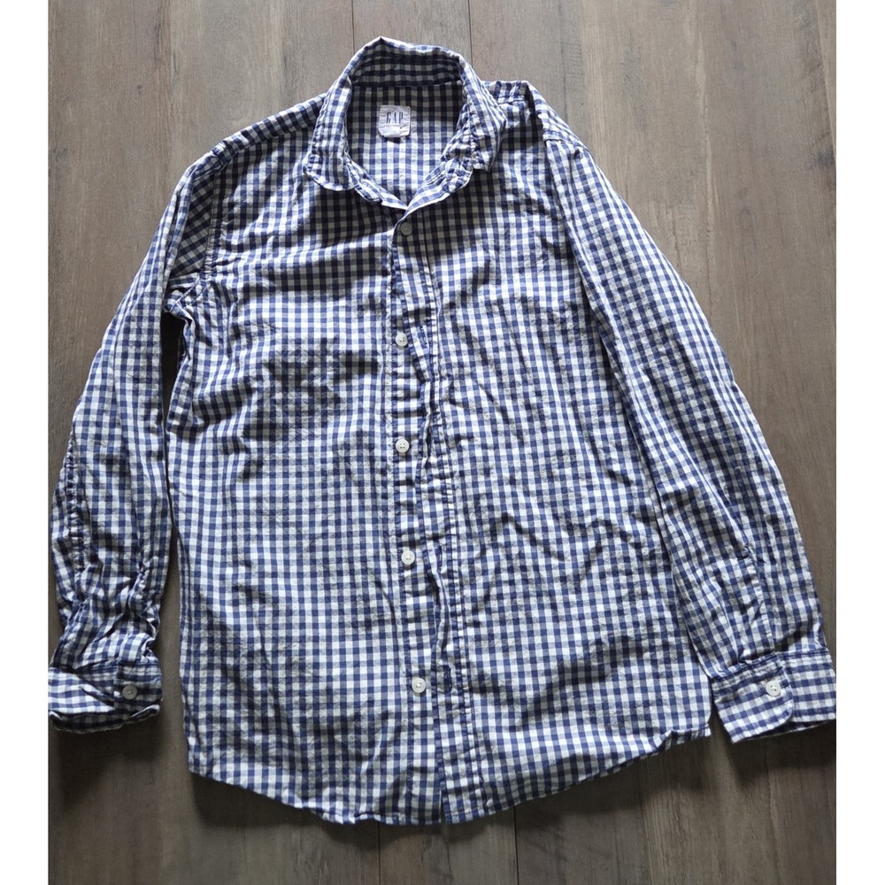 Gap Kids Navy Blue & White Checkered Long Sleeve Button Up Shirt Boys XL (14/16)